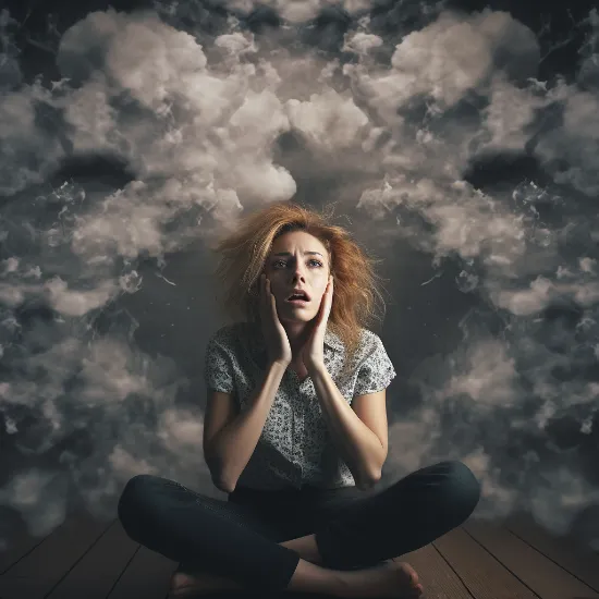 red haired girl surrounded by a cloud of smoke signifying anxiety