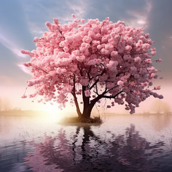 pink tree against a sunset